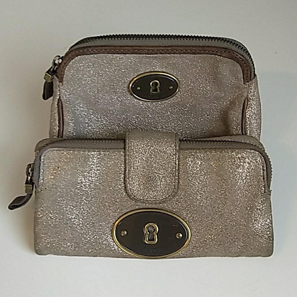 Bundle of 2 Fossil Wallet and Makeup Bag